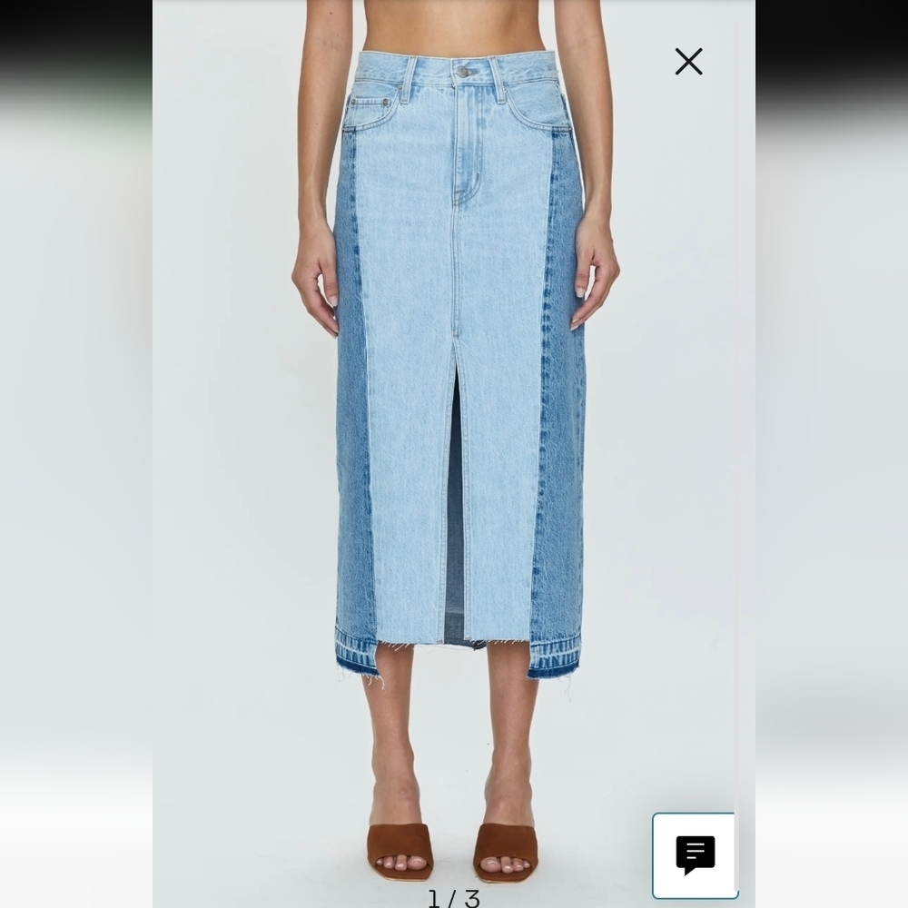 Pistola-"Alice" Two-Tone Fray Hem High Rise Midi Denim Skirt-Size 24(0)